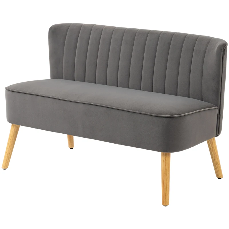 HOMCOM Sofa Retrodesign 2-Sitzer-Sofa, Holzbeine, 117 cm x 56,5 cm x 77 cm, Dunkelgrau