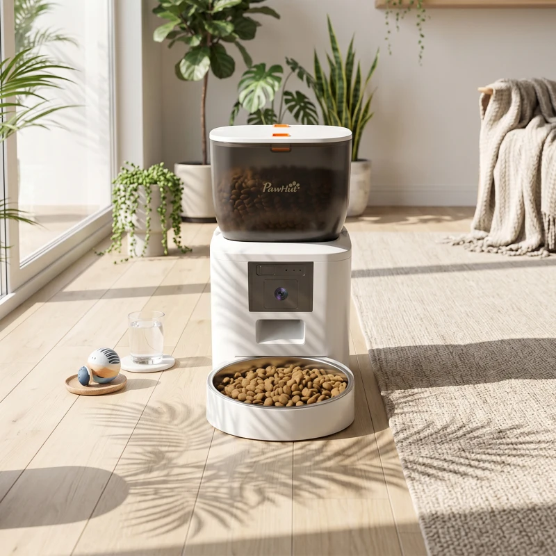 PawHut Futterautomat Katze mit Kamera, 2,4 GHz WLAN, App-Steuerung, 4L Futterautomat für 1–10 Mahlzeiten, 2-Wege-Audio