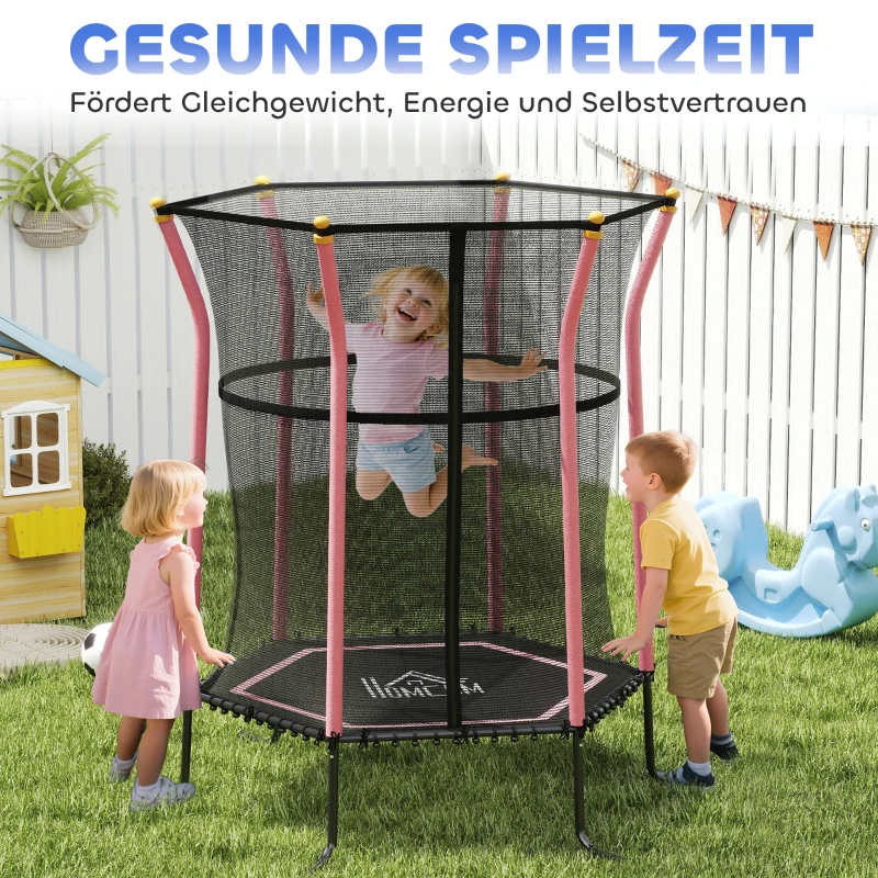 HOMCOM Trampolin für Kinder, 122 x 111 cm, mit Sicherheitsnetz, gepolstert, Stahl, belastbar bis 50 kg