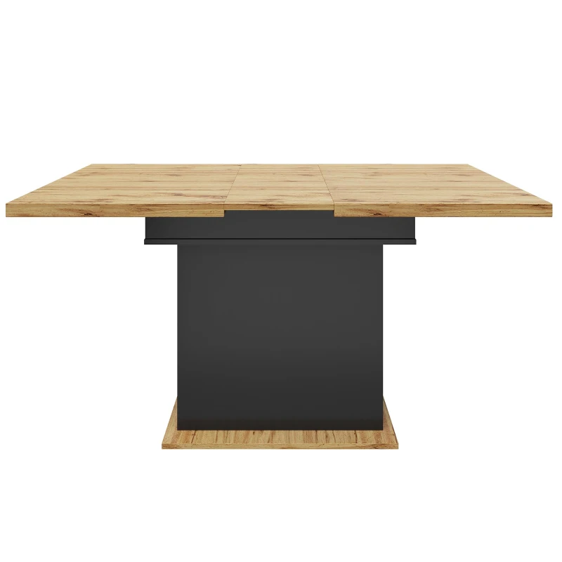 Telescopic Dining Table with App-Controlled LED Lighting, Modern Extension Table with Built-In Storage, 140L x 80W x 75H cm, Black+Natural