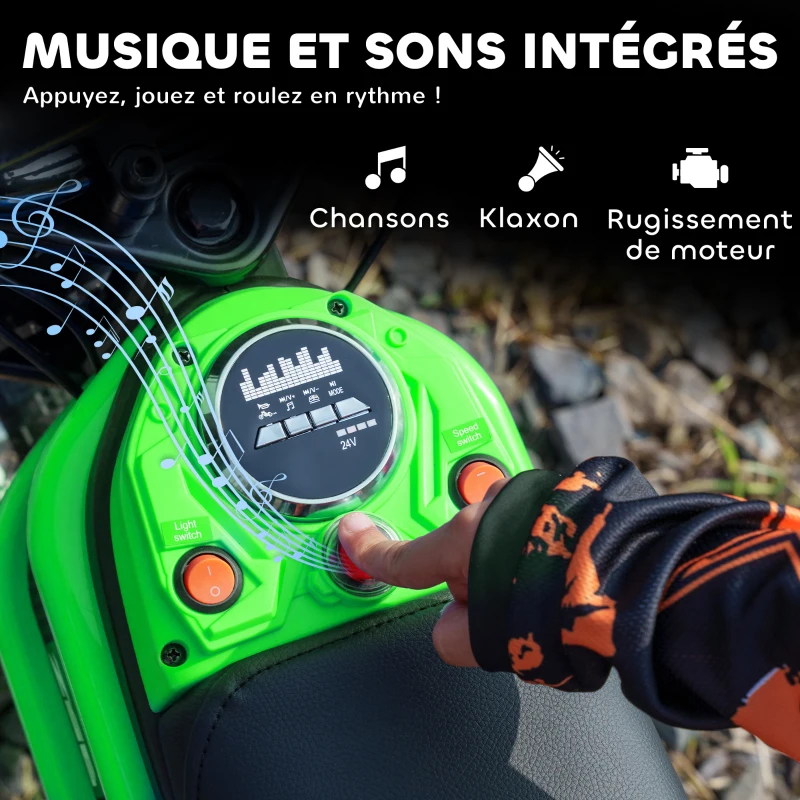 HOMCOM Moto cross électrique enfant moto électrique enfants moteur 350 W batterie 12V 8-16 km/h pneus gonflables 12'' vert