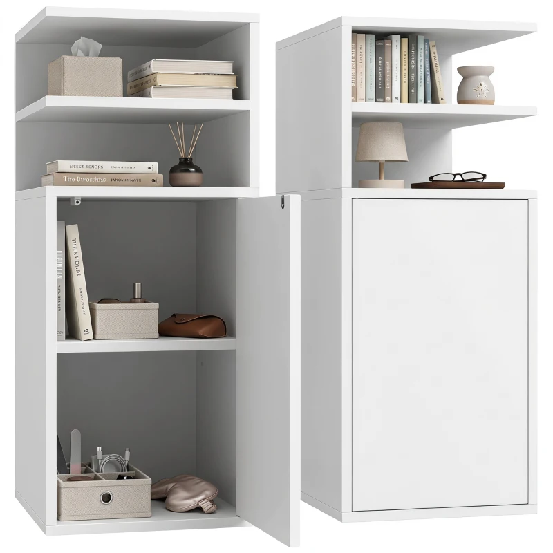 HOMCOM Set de 2 Noptiere pentru Dormitor cu Ușă Compartimente Deschise pentru Spații Reduse 25x30x60 cm Alb