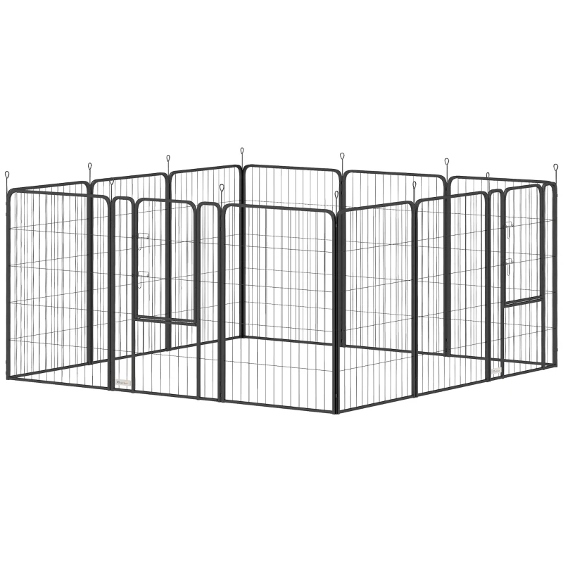 PawHut Țarc pentru Câini Pliabil din Oțel cu Țăruși pentru Interior și Exterior, 68 x 100 cm, 12 Panouri, Negru