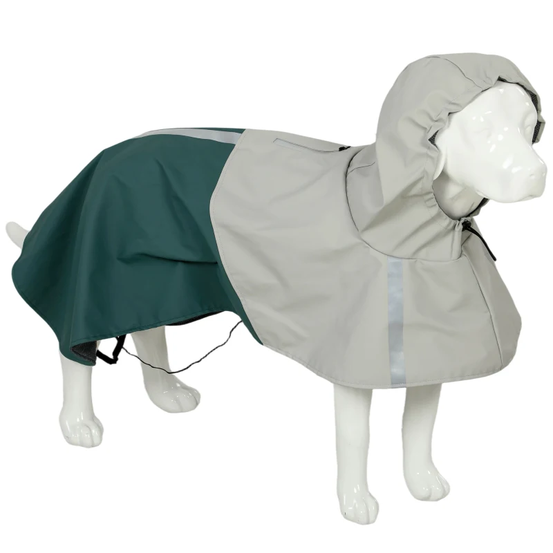 PawHut Impermeável para Cães com Capuz Verde L com Bandas Refletoras e Abertura para Trela Cães Grandes 20–30 kg Verde
