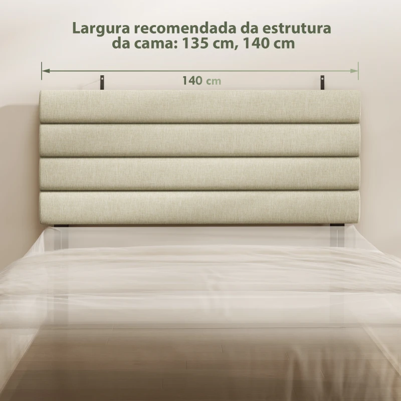 HOMCOM Cabeceira de Cama 140 cm Altura Ajustável em 3 Níveis 106/116/126 cm Estofada em Linho Bege