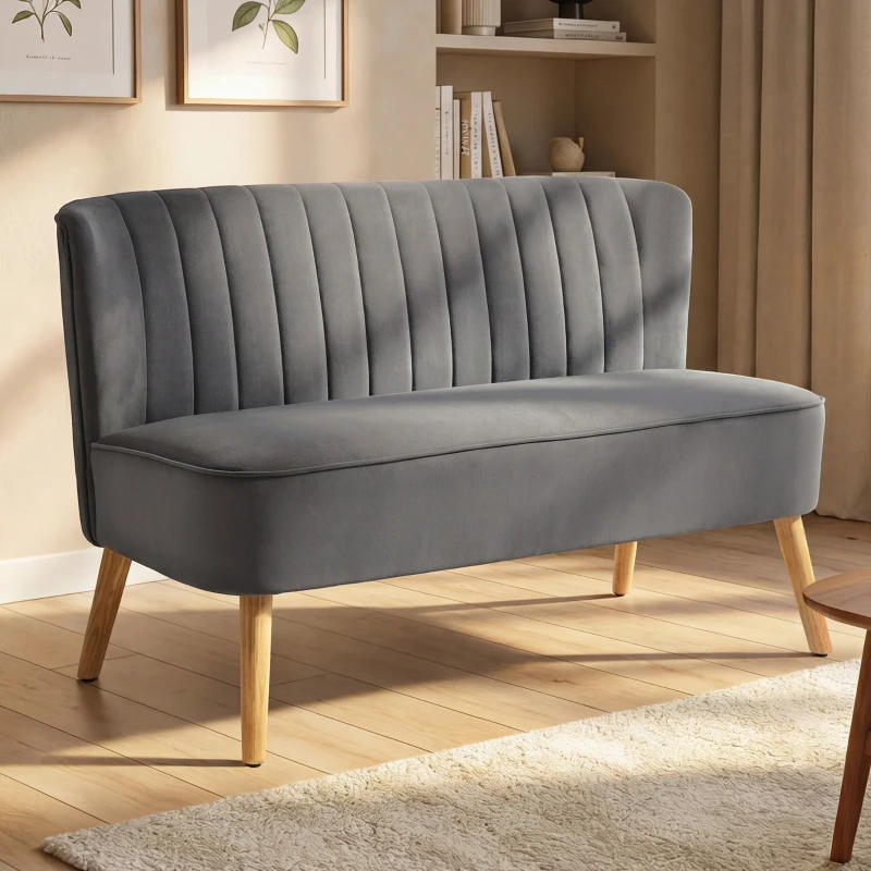 HOMCOM Sofa Retrodesign 2-Sitzer-Sofa, Holzbeine, 117 cm x 56,5 cm x 77 cm, Dunkelgrau