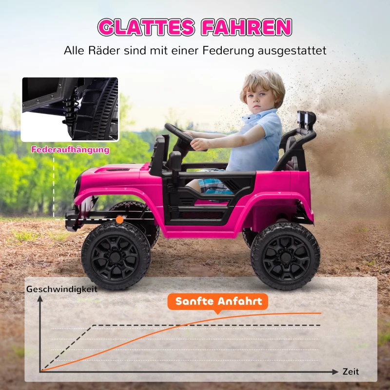 AIYAPLAY Kinder Elektroauto 12V Kinderauto Elektrisch mit 2,4 GHz Fernbedienung 2 Motor Hupe LED Musik für 3-8 Jahre Rosa