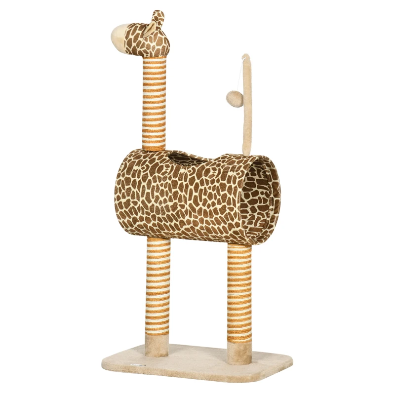 PawHut Arranhador 101 cm Torre para Gatos em Design Girafa com Toca Bola de Brinquedo Postes de Juta para Gatos de Porte Médio até 5 kg