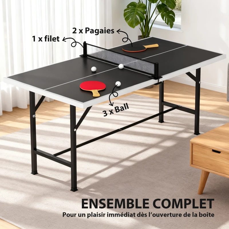 SPORTNOW Mini Table de Ping-Pong Pliable Extérieur Intérieur avec 2 Raquettes en Bois Massif 3 Balles et Filet 152x76x70cm Noir