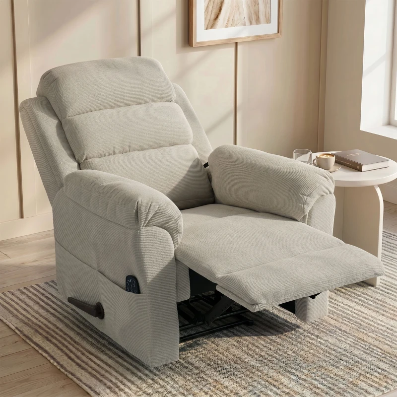 HOMCOM Sillón Masajeador Reclinable Manual 135° con Calefacción Chenilla Crema