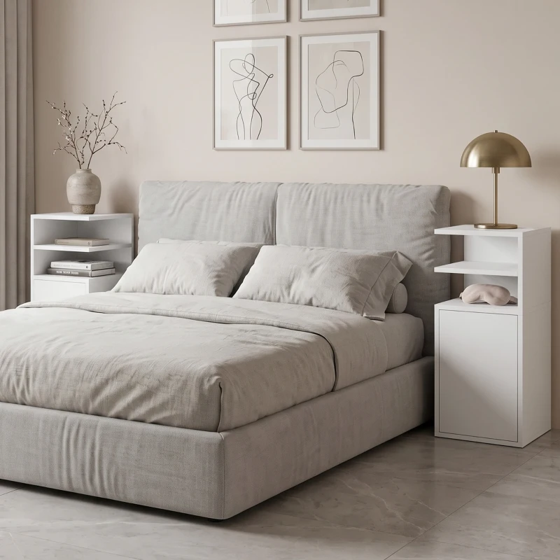 HOMCOM Set de 2 Noptiere pentru Dormitor cu Ușă Compartimente Deschise pentru Spații Reduse 25x30x60 cm Alb