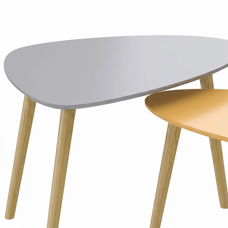 HOMCOM Lot de 2 tables basses gigognes design scandinave pieds en bois et plateau en bois, gris et jaune