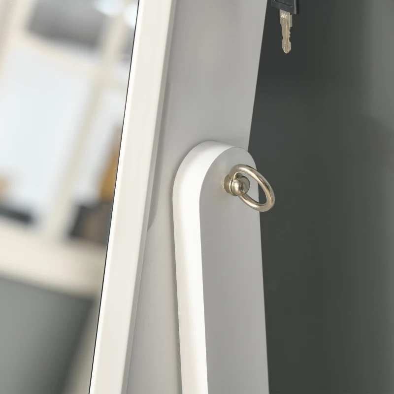 HOMCOM Espejo Joyero de Pie con Ángulo Ajustable y Ranuras para Pendientes Anillos y Collares 46x36,5x151,5 cm Blanco