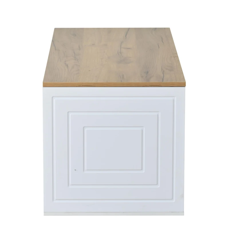 Height-Adjustable Coffee Table with Hydraulic Lift and Divided Shelves, Minimalist Center Table with Rounded Corners, 95L x 46W x 45H cm, White