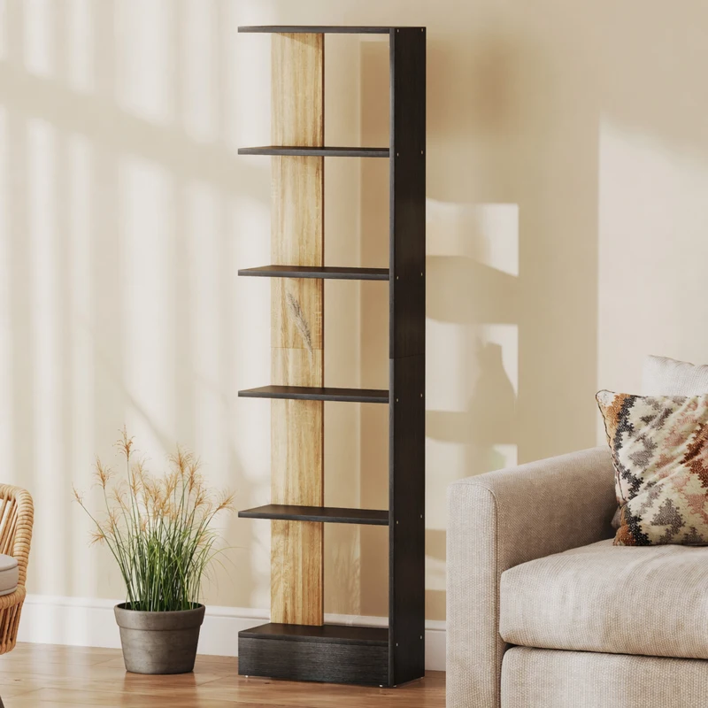 HOMCOM Bibliothèque Étagère de Rangement avec 5 Compartiments Ouverts 45 x 21 x 170 cm Noir et Chêne