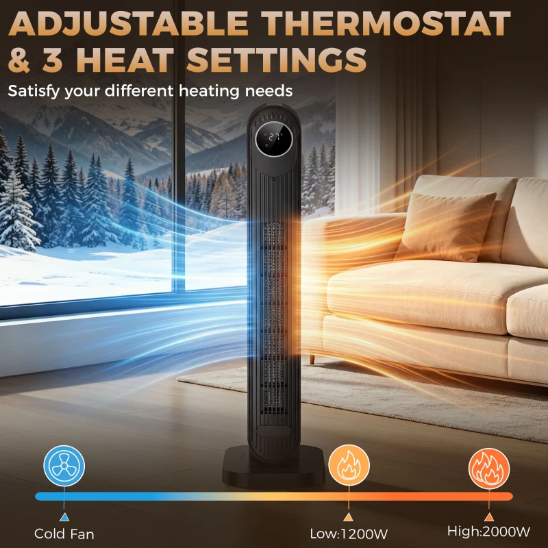 HOMCOM 2000W Ceramic Electric Heater with Fan, Timer, Oscillation - Black