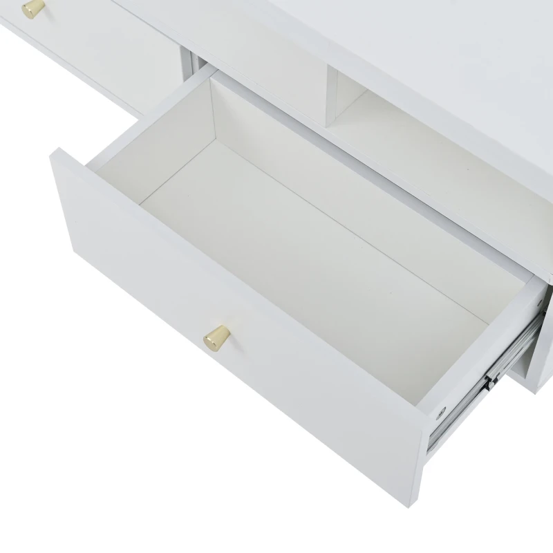 Extendable Lift-Top Coffee Table with Two Lift-Up Tabletops and Castors, Space-Saving Dining Table with four drawers, 100L x 50W x 47.5H cm, White