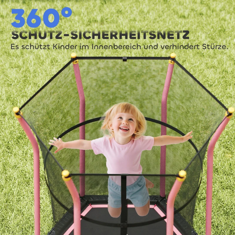 HOMCOM Trampolin für Kinder, 122 x 111 cm, mit Sicherheitsnetz, gepolstert, Stahl, belastbar bis 50 kg