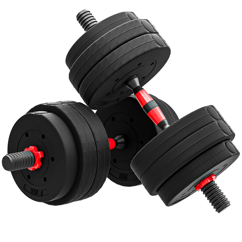 HOMCOM Juego de Mancuernas de 25 kg 2 en 1 de Dumbbell con Barras Conexión y Barra de Extensión Entrenamiento de Fuerza y Levantamiento de Pesas Negro