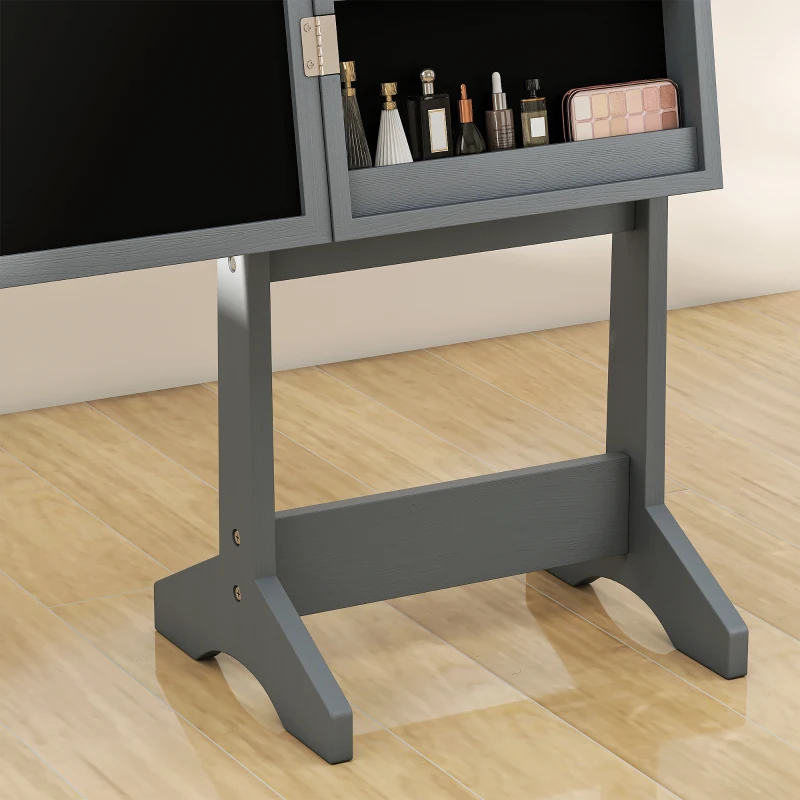 HOMCOM Espejo Joyero con Luces LED Armario para Joyas Armario Joyero de Pie con Espejo Entero Ángulo Ajustable Gris