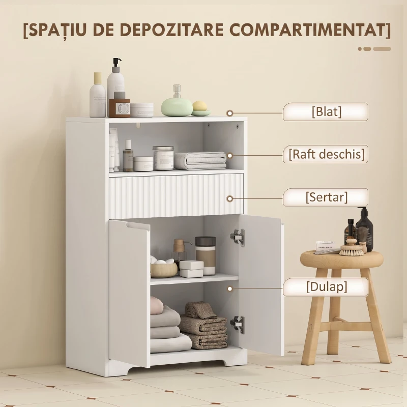 HOMCOM Dulap de sub Attributebaie Compact cu Sertar, 60x30x80 cm, Alb
