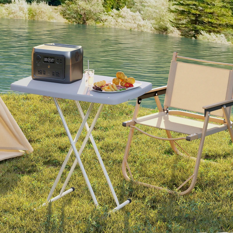 Outsunny Table d'appoint pliable en HDPE table pliante hauteur réglable sur 6 niveaux pour patios jardins 76 x 50 x 74 cm gris