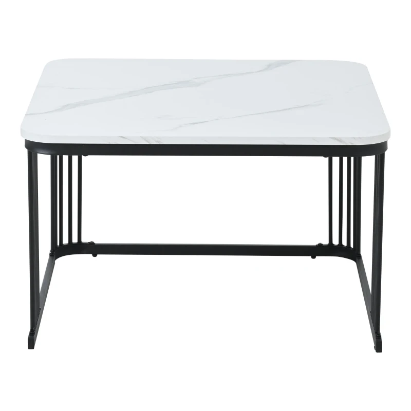 Nesting Coffee Table Set with Open Storage Shelf, Space-Saving Center Table Set with MDF Tops, 70L x 70W x 45H cm, White+Black