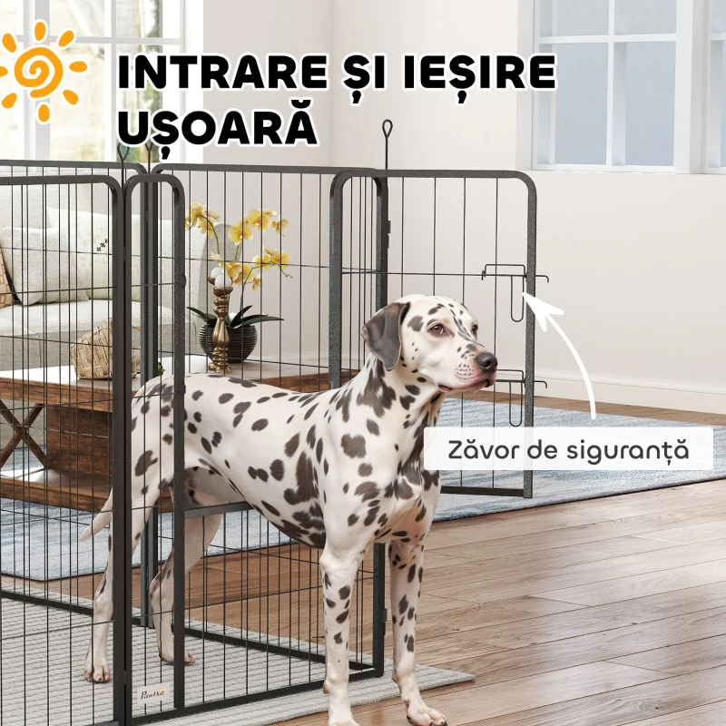 PawHut Țarc pentru Câini Pliabil din Oțel cu Țăruși pentru Interior și Exterior, 68 x 100 cm, 12 Panouri, Negru