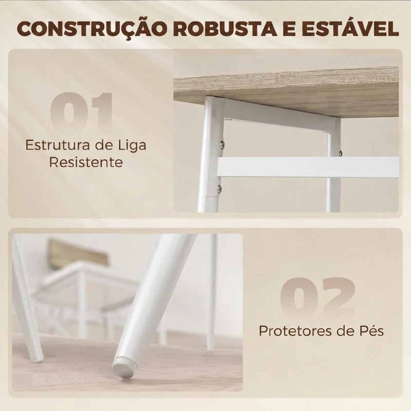 HOMCOM Conjunto de Jantar 5 Peças Mesa de Cozinha Retangular com 4 Cadeiras Acolchoadas 106x66x75 cm Carvalho