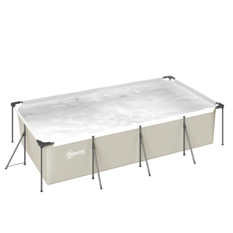 Outsunny Piscine Tubulaire Rectangulaire Piscine Hors Sol Nouvelle Structure Stable Antirouille 394,5x208,3x80,5cm Gris
