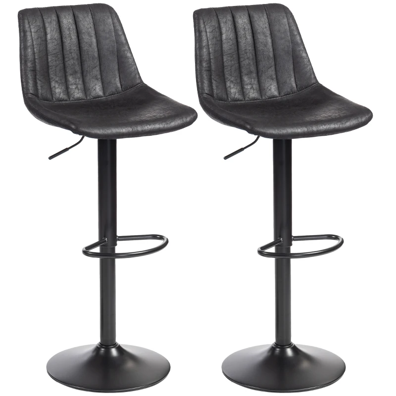 HOMCOM 2er-Set Barhocker im Retrodesign, inkl. Fußstütze, höhenverstellbar, Gaslift, Schwarz