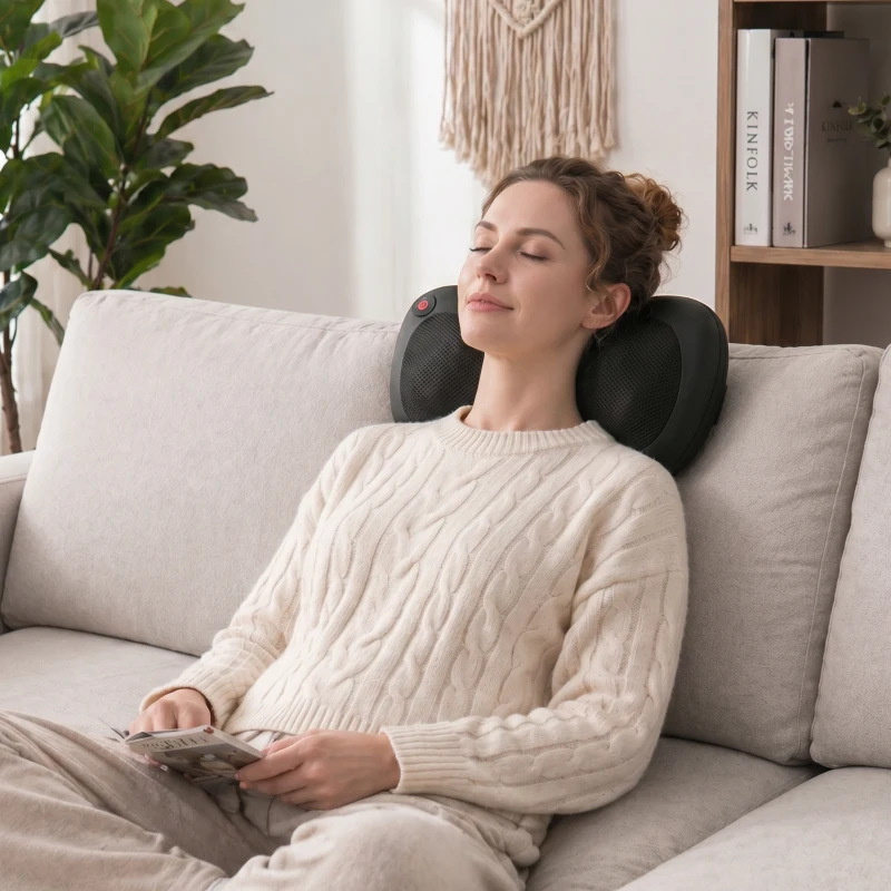 HOMCOM Pernă de Masaj Spate și Gât cu Încălzire și 4 Noduri Shiatsu, pentru Acasă, Birou, Mașină, Negru