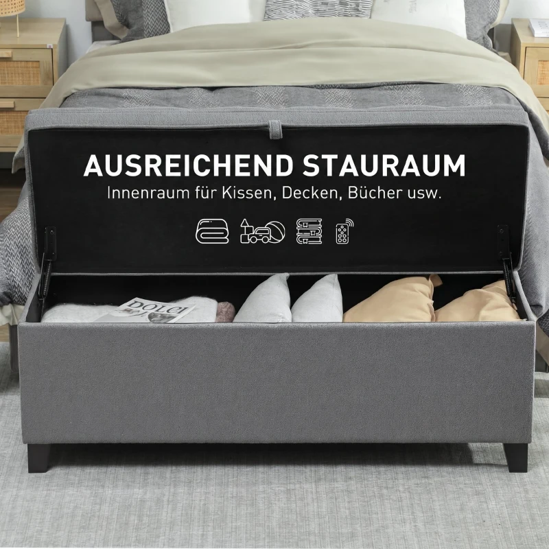 HOMCOM Sitzbank mit Stauraum, Polsterbank 120x40x48 cm mit Sicherheits-Scharniern, Leinenoptik, Dunkelgrau