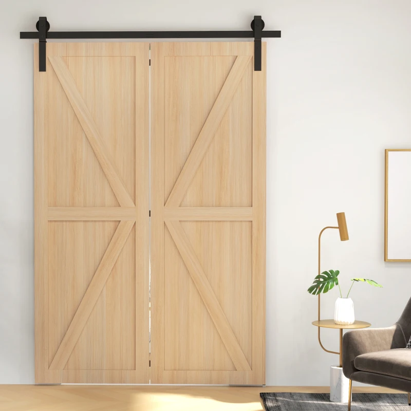 HOMCOM 152,5 CM Quincaillerie de porte coulissante pliante kit de rails de porte de grange coulissante en acier pour 2 portes