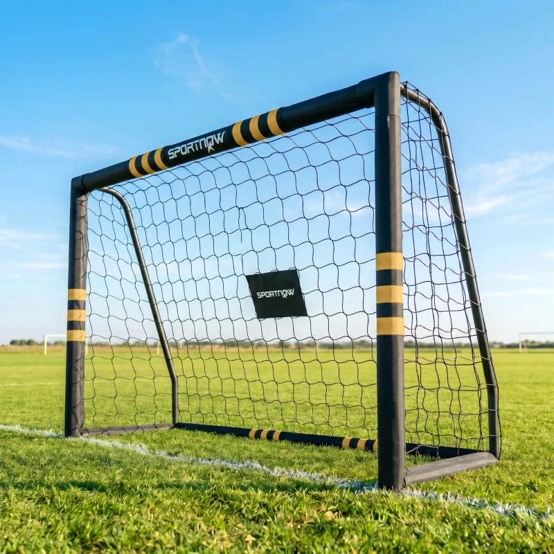 SPORTNOW Portería de Fútbol con Acolchado de Protección, 5 Piquetes de Suelo y Red de PE, 180x60x120cm, Amarillo