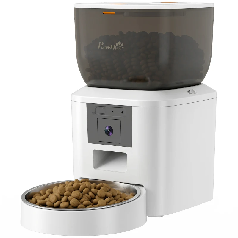 PawHut Automatic Cat Feeder with Camera, 2.4G WiFi, APP Control 4L Pet Feeder 1-10 Meals with 2-Way Audio, Dual Power Supply