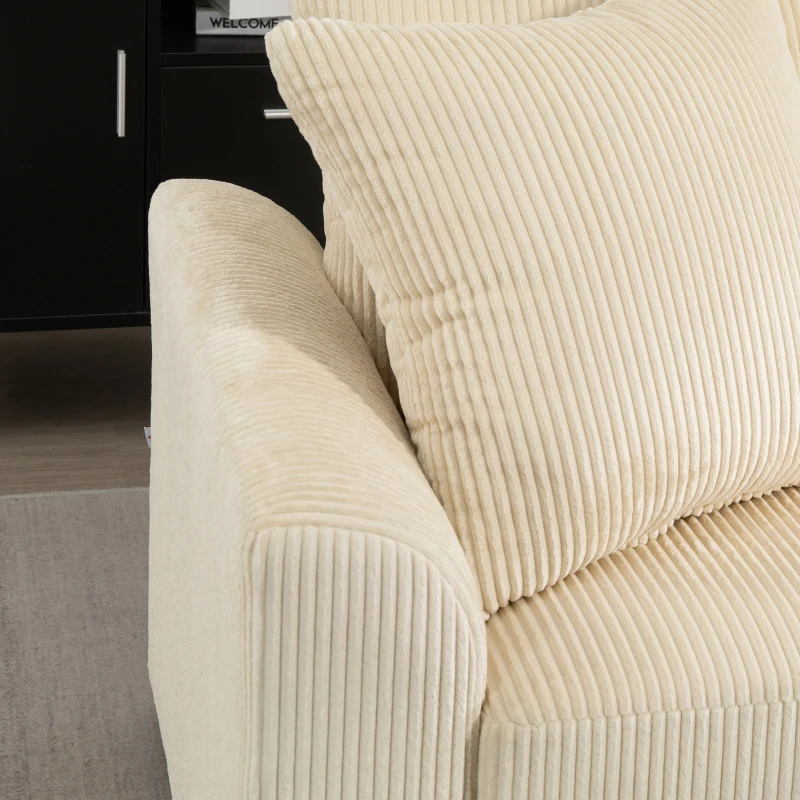 HOMCOM 3-Zitsbank met Sierkussens, Corduroy Sofa voor Woonkamer, Slaapkamer, 212 cm Breed, Crèmewit(m-12)