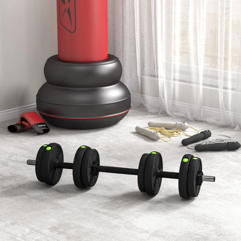 SPORTNOW 2-in-1 Hantel-Set, Lang- & Kurzhantel, 15 kg, rutschfest, bodenschonend, Schwarz/Grün