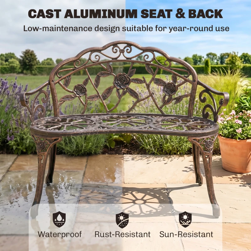 Outsunny Cast Aluminium Garden Bench - Bronze Tone