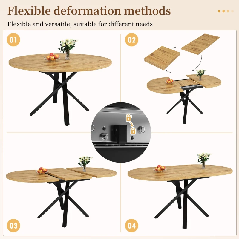 Extendable Dining Table with Sturdy X-Shaped Metal Frame, Space-Saving Convertible Table with Adjustable Feet, 100L x 40W x 75.5H cm, Wood