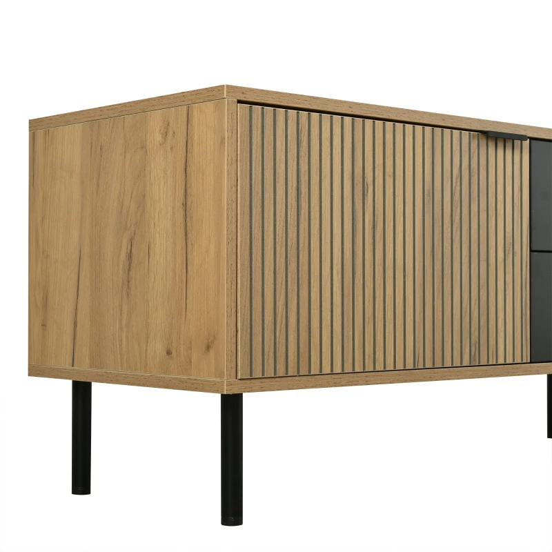 Durable TV Unit with Integrated Cable Management, Modern Lowboard with 2 Drawers and 3 Cabinets, 208L x 40W x 48H cm, Natural