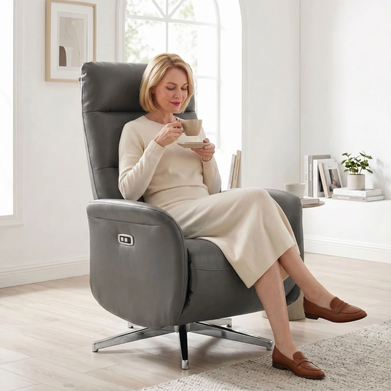 HOMCOM Power Recliner Chair, Swivel Electric Reclining Chair with Type C+USB, Recliner Armchair with Footrest, Dark Grey