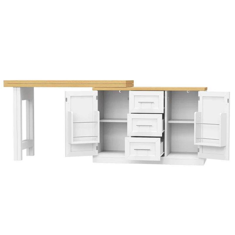 Extendable Sideboard and Dining Table Combo with Storage, Space-Saving Kitchen Island for Small Flats, 180L x 80W x 75H cm, White