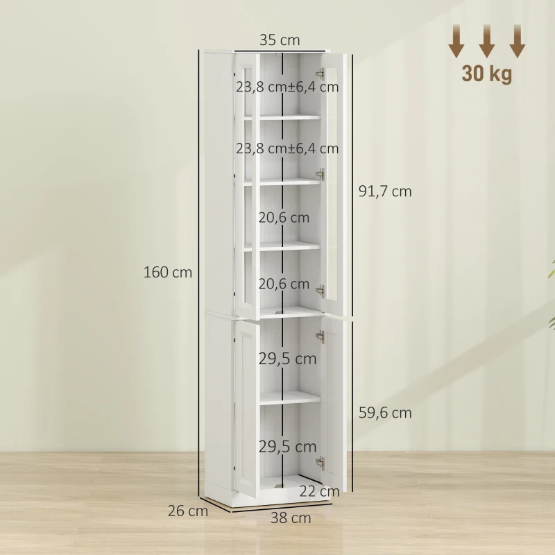 HOMCOM Mueble de Baño 6 Niveles con 4 Puertas de Cierre Suave y Estantes Regulables Blanco