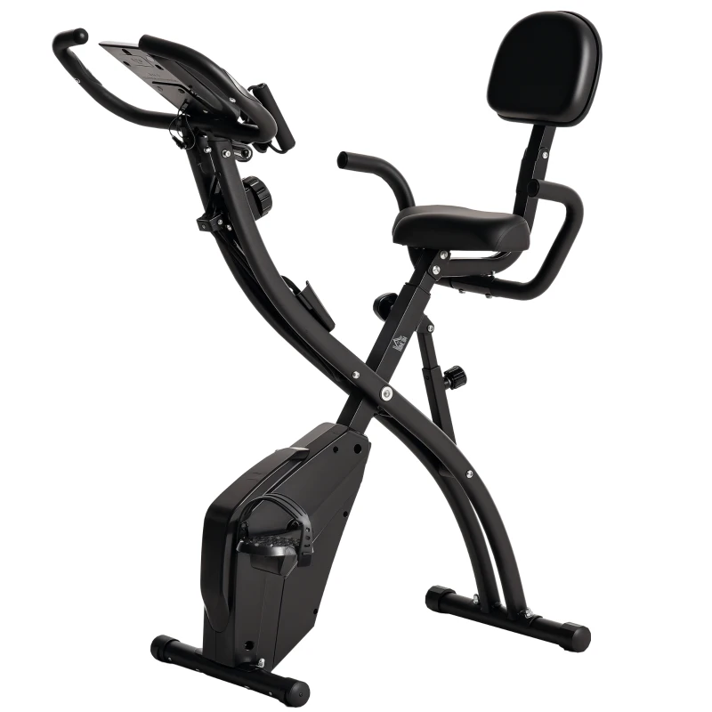 HOMCOM Heimtrainer 2-in-1 Fahrradtrainer mit LCD-Display Pulsmesser verstellbar Sitz Räder, klappbarer Hometrainer Trimmrad mit 8 stufig Magnetwiderstand, Spannseil, Stahl