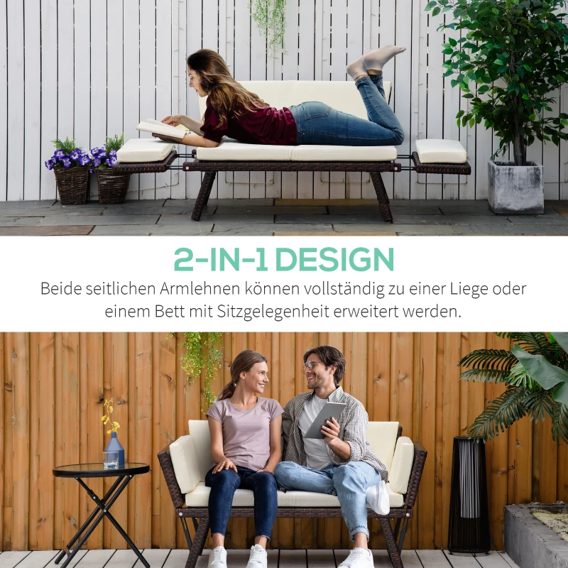 Outsunny 2-zits tuinbank tuinmeubelen tuinbank tuinbank loungebank poly-rotan staal