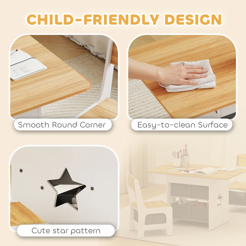 AIYAPLAY Kids Table and Chair Set, Toddler Table and 2 Chairs Set with 6 Removable Drawers, for Boys Girls Ages 3-8, Natural