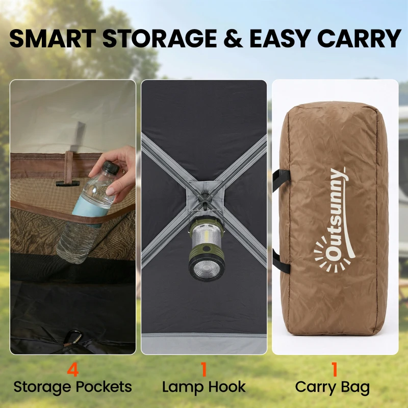 Outsunny Cabin Tent Waterproof Camping Tent with Two Room for 4 Person Brown
