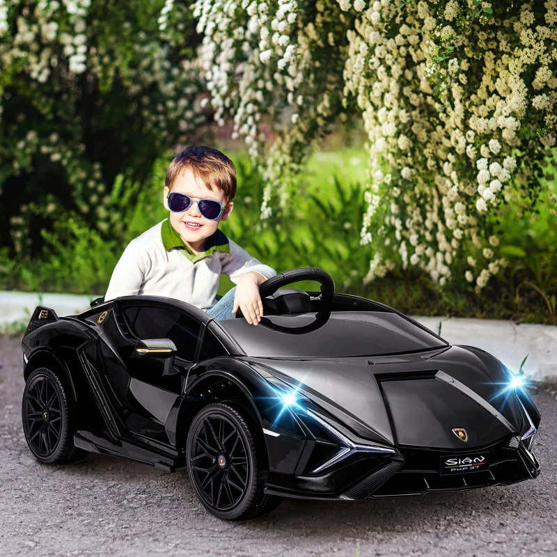 HOMCOM Lamborghini Sian Licensed Electric Car for Kids, 12V Kids Electric Ride on Car with Dual Motors, Remote Control, Black