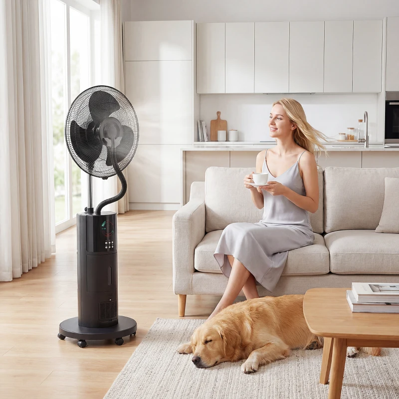 HOMCOM 4-in-1 Standventilator mit Wassernebel Luftreiniger Mückenschutz 9-Stunden-Timer 3 Modi Fernbedienung Schwarz